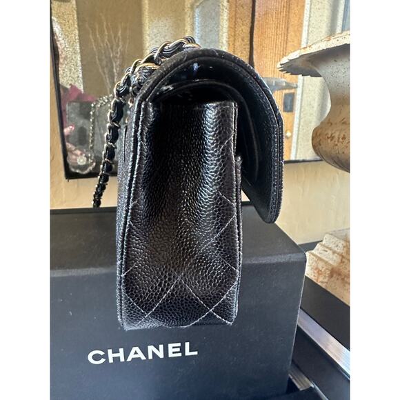 CHANEL Small Classic Double Flap Caviar Handbag Silver Hardware - with Box+ - Picture 6 of 14